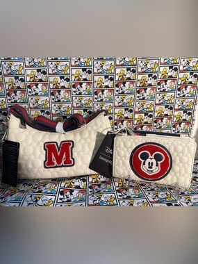 Loungefly Disney Mickey Mouse Varsity Quilted Chenille Patch Crossbody & Wallet